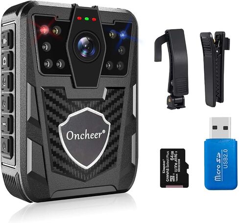 ONCHEER 1080P Sport Body Camera, with 32G TF Card Shoulder & Waist Clips, Police Body Cam Long Time Record, Personal Body Worn Cameras for Law Enforcement, Security Guards, Bike Trip in Saudi Arabia