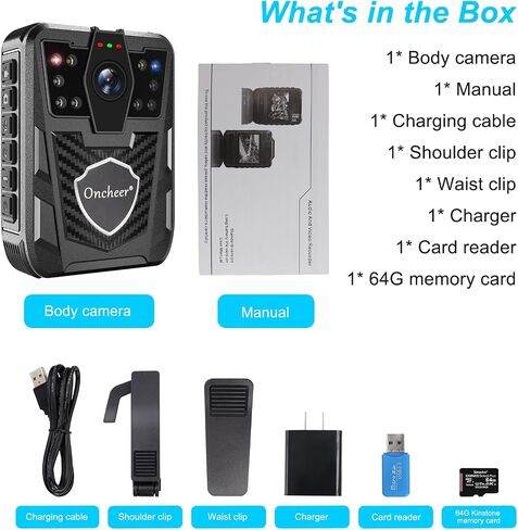 ONCHEER 1080P Sport Body Camera, with 32G TF Card Shoulder & Waist Clips, Police Body Cam Long Time Record, Personal Body Worn Cameras for Law Enforcement, Security Guards, Bike Trip in Saudi Arabia
