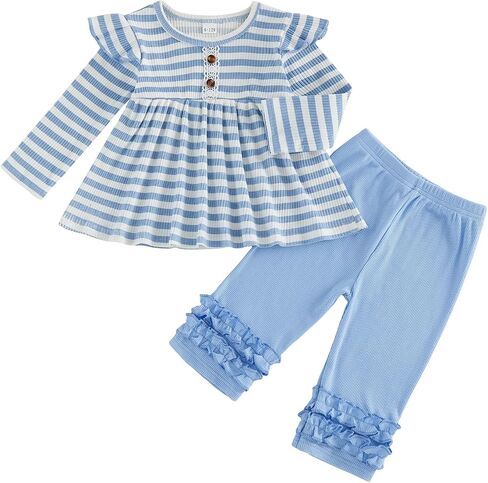 Fanvereka Little Kids Baby Girl Fall Outfits Long Sleeve Striped Dress Tops Pants Set 2 3 4 T Toddler Girls Clothes in Saudi Arabia