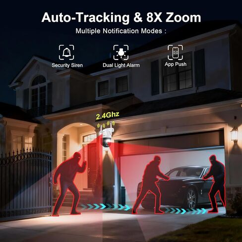 PTZ Outdoor Indoor Camera Wired 3 Lens, 32GB Local Storage, 8X Hybrid Zoom | WiFi Home Cameras 24/7 Recording, Pan/Tilt 360°View Auto Tracking, Free AI Detection, Color Night Vision, 2 Way Talk in Saudi Arabia