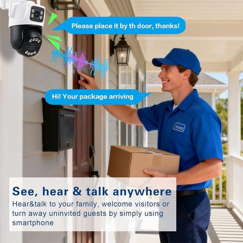 PTZ Outdoor Indoor Camera Wired 3 Lens, 32GB Local Storage, 8X Hybrid Zoom | WiFi Home Cameras 24/7 Recording, Pan/Tilt 360°View Auto Tracking, Free AI Detection, Color Night Vision, 2 Way Talk in Saudi Arabia