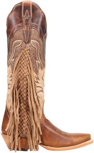 Dan Post Boots Womens Dayla Braided Fringe Pull On Snip Toe Dress Boots Knee High Low Heel 1-2" - Brown in Saudi Arabia