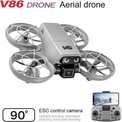 Mini RC Drone with Cameras, Propeller Guard, FPV & Altitude for Kids 8-12 | 2 batteries, 4-side obstacle avoidance, optical flow, bright light eyes, one-key takeoff, 3D flips for beginners (Gray-White) in Saudi Arabia