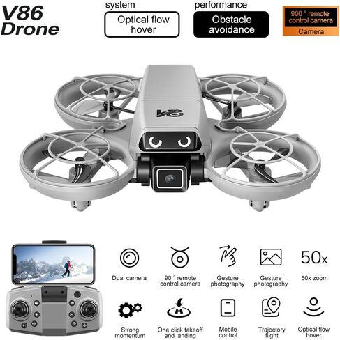 Mini RC Drone with Cameras, Propeller Guard, FPV & Altitude for Kids 8-12 | 2 batteries, 4-side obstacle avoidance, optical flow, bright light eyes, one-key takeoff, 3D flips for beginners (Gray-White) in Saudi Arabia