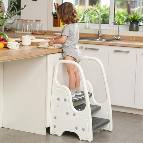 3 Step Stool with Handle for Toddler and Kids, Adjustable 3 Step Stool for Kids with Handles and Safety Non-Slip Pads,Standing Tower for Bathroom Sink, Potty Training(Gray). in Saudi Arabia
