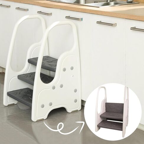 3 Step Stool with Handle for Toddler and Kids, Adjustable 3 Step Stool for Kids with Handles and Safety Non-Slip Pads,Standing Tower for Bathroom Sink, Potty Training(Gray). in Saudi Arabia