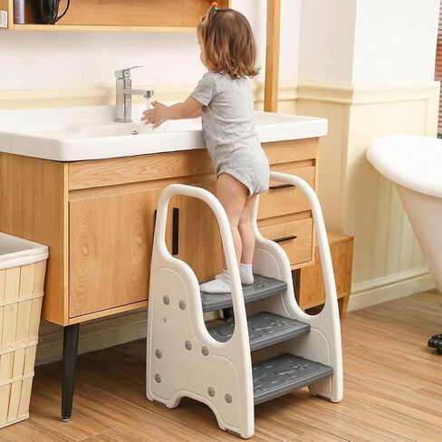 3 Step Stool with Handle for Toddler and Kids, Adjustable 3 Step Stool for Kids with Handles and Safety Non-Slip Pads,Standing Tower for Bathroom Sink, Potty Training(Gray). in Saudi Arabia