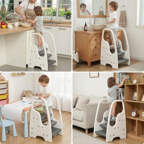 3 Step Stool with Handle for Toddler and Kids, Adjustable 3 Step Stool for Kids with Handles and Safety Non-Slip Pads,Standing Tower for Bathroom Sink, Potty Training(Gray). in Saudi Arabia