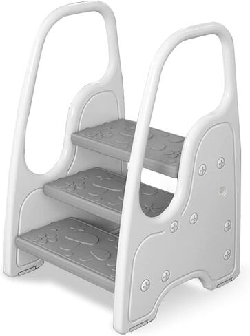 3 Step Stool with Handle for Toddler and Kids, Adjustable 3 Step Stool for Kids with Handles and Safety Non-Slip Pads,Standing Tower for Bathroom Sink, Potty Training(Gray). in Saudi Arabia