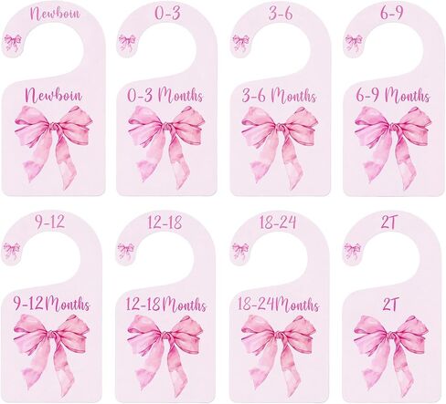 8 Pcs Pink Bow Closet Dividers for Baby Clothes Nursery Organizer | Pink Bow Design, Sturdy Paperboard, Double-Sided, Newborn to 24 Months, Nursery Closet, Easy Install in Saudi Arabia