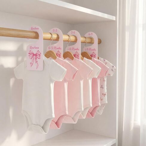 8 Pcs Pink Bow Closet Dividers for Baby Clothes Nursery Organizer | Pink Bow Design, Sturdy Paperboard, Double-Sided, Newborn to 24 Months, Nursery Closet, Easy Install in Saudi Arabia