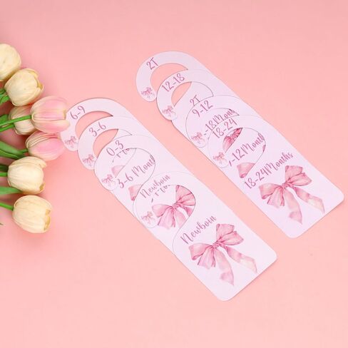 8 Pcs Pink Bow Closet Dividers for Baby Clothes Nursery Organizer | Pink Bow Design, Sturdy Paperboard, Double-Sided, Newborn to 24 Months, Nursery Closet, Easy Install in Saudi Arabia