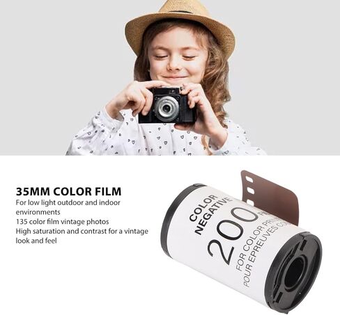 35mm Color Print Film, Color Negative Film for 135 Camera, 8 Exposures with 200 ISO Light Sensitivity, High Resolution Vintage Look Film for Indoor Outdoor Photography in Saudi Arabia