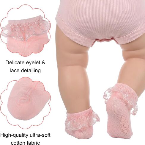 Amaxiu Baby Girls Ruffle Socks, Infant Lace Frilly Socks for Newborn Toddler Soft Cotton Crew Socks with Turn Cuff 0-6 6-12 Months Beige, Pink,Green in Kuwait