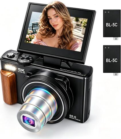 5K Digital Cameras for Photography12X Optical Zoom (No Card) | Macro WiFi Vlogging Camera with Flip Screen,Auto Focus Campact Vlog Camera for Travel Flash 2 Batteries in Saudi Arabia