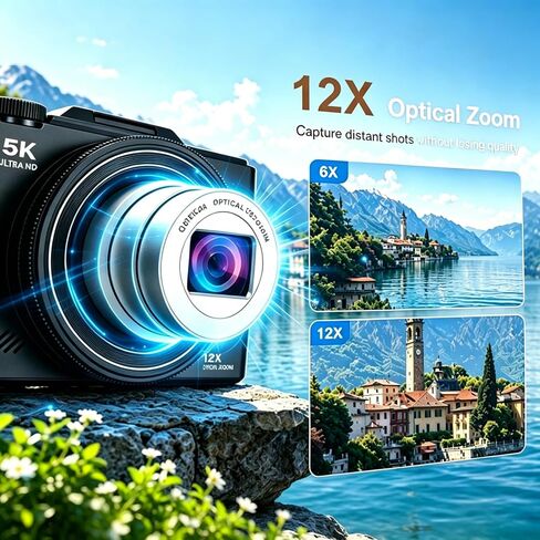 5K Digital Cameras for Photography12X Optical Zoom (No Card) | Macro WiFi Vlogging Camera with Flip Screen,Auto Focus Campact Vlog Camera for Travel Flash 2 Batteries in Saudi Arabia