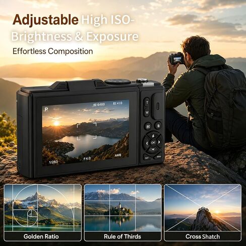 5K Digital Cameras for Photography12X Optical Zoom (No Card) | Macro WiFi Vlogging Camera with Flip Screen,Auto Focus Campact Vlog Camera for Travel Flash 2 Batteries in Saudi Arabia