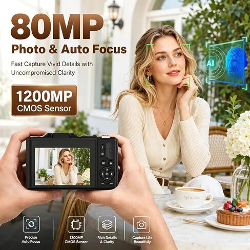 5K Digital Cameras for Photography12X Optical Zoom (No Card) | Macro WiFi Vlogging Camera with Flip Screen,Auto Focus Campact Vlog Camera for Travel Flash 2 Batteries in Saudi Arabia