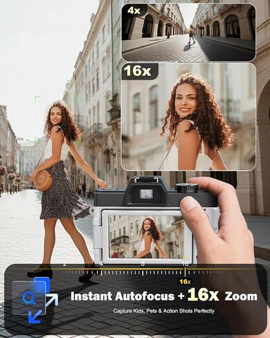 NBD 5K Digital Cameras for Photography - 16X Zoom Travel Camera with 180° Flip Screen, 64MP Vlogging Cameras Fotograficas for YouTube, 2 Batteries & 64GB TF Card,Auto Focus, Macro Lens (White) in Saudi Arabia