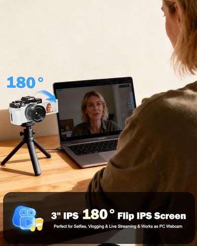 NBD 5K Digital Cameras for Photography - 16X Zoom Travel Camera with 180° Flip Screen, 64MP Vlogging Cameras Fotograficas for YouTube, 2 Batteries & 64GB TF Card,Auto Focus, Macro Lens (White) in Saudi Arabia