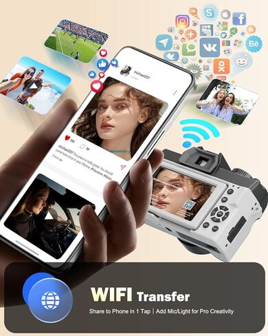 NBD 5K Digital Cameras for Photography - 16X Zoom Travel Camera with 180° Flip Screen, 64MP Vlogging Cameras Fotograficas for YouTube, 2 Batteries & 64GB TF Card,Auto Focus, Macro Lens (White) in Saudi Arabia