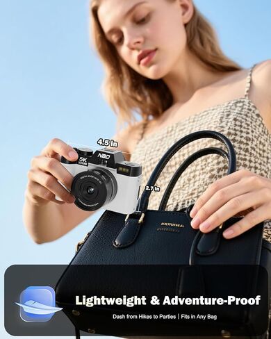 NBD 5K Digital Cameras for Photography - 16X Zoom Travel Camera with 180° Flip Screen, 64MP Vlogging Cameras Fotograficas for YouTube, 2 Batteries & 64GB TF Card,Auto Focus, Macro Lens (White) in Saudi Arabia