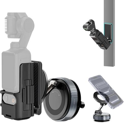 All-in-One Mount Kit for DJI Osmo Pocket 3, Pocket 4 & Phone | Car Windshield Suction & Magnetic Base Combo | Hands-Free Modular Accessories for Dashcam Vlogging Fitness Recording in Kuwait