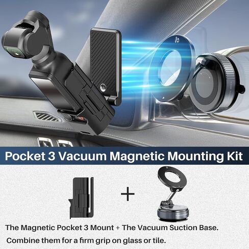 All-in-One Mount Kit for DJI Osmo Pocket 3, Pocket 4 & Phone | Car Windshield Suction & Magnetic Base Combo | Hands-Free Modular Accessories for Dashcam Vlogging Fitness Recording in Kuwait
