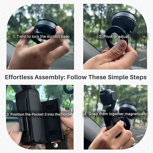 All-in-One Mount Kit for DJI Osmo Pocket 3, Pocket 4 & Phone | Car Windshield Suction & Magnetic Base Combo | Hands-Free Modular Accessories for Dashcam Vlogging Fitness Recording in Kuwait