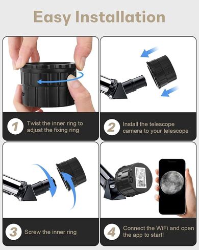 WiFi Telescope Eyepiece Camera for Astronomy - 4MP Electronic Eyepiece Camera for Astrophotography, Planetary and Bird Watching, Fits 25mm-50mm Optical Telescopes and Microscopes in Kuwait