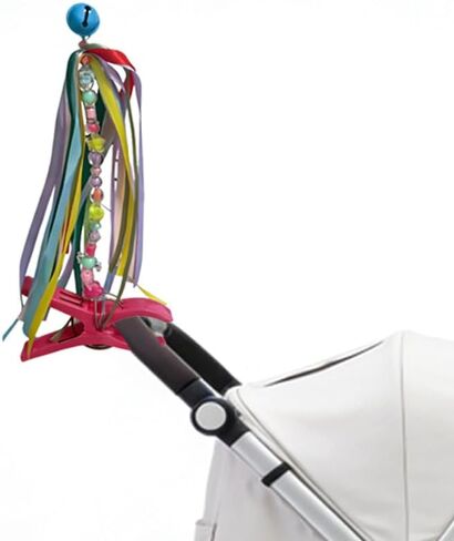 Stroller Flag for Disney, Bell Baby Carriage Identifier Flag with Rainbow Needle Wheels and Ribbons, Stroller Tag & Finder Hanger for Theme Parks, Airports, Shopping Centers in Kuwait