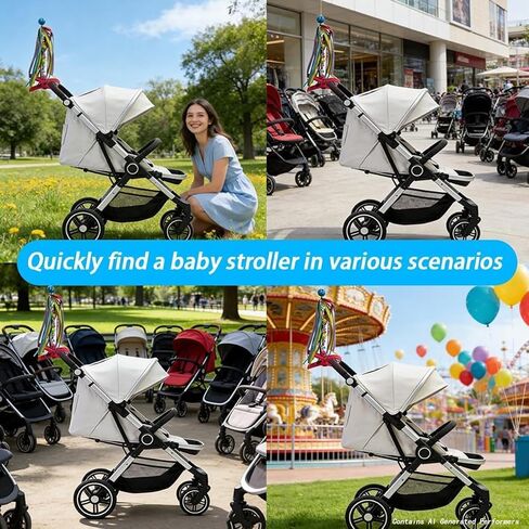Stroller Flag for Disney, Bell Baby Carriage Identifier Flag with Rainbow Needle Wheels and Ribbons, Stroller Tag & Finder Hanger for Theme Parks, Airports, Shopping Centers in Kuwait