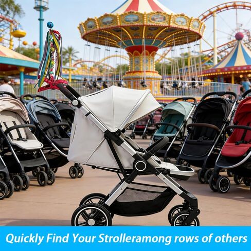 Stroller Flag for Disney, Bell Baby Carriage Identifier Flag with Rainbow Needle Wheels and Ribbons, Stroller Tag & Finder Hanger for Theme Parks, Airports, Shopping Centers in Kuwait