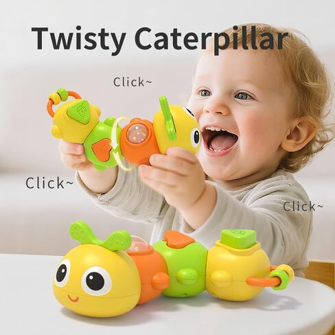 Caterpillar Montessori Busy Board for 0-2 Year Old Toddler | Travel Busy Cube Toy with 6 Sensory Activities, Safety Certified, Educational Activity Stacking & Sensory Toys for Boy Girl in Saudi Arabia