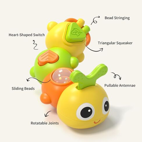 Caterpillar Montessori Busy Board for 0-2 Year Old Toddler | Travel Busy Cube Toy with 6 Sensory Activities, Safety Certified, Educational Activity Stacking & Sensory Toys for Boy Girl in Saudi Arabia