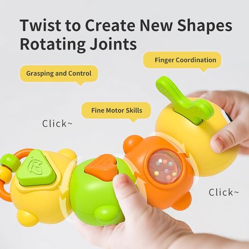 Caterpillar Montessori Busy Board for 0-2 Year Old Toddler | Travel Busy Cube Toy with 6 Sensory Activities, Safety Certified, Educational Activity Stacking & Sensory Toys for Boy Girl in Saudi Arabia