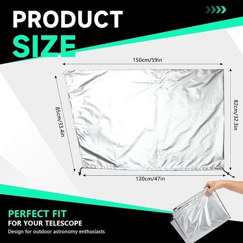 2 Pcs Telescope Cover with Zipper and Adjustable Drawstring, Water Resistant Silver Oxford Telescope Cover for Indoor Outdoor Storage, Dust Sun Moisture Protection, 59 x 33 Inches in Saudi Arabia