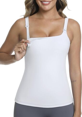 Nursing Tank Top Breastfeeding Square Neck Shirt | Sleeveless, U Back, Wide Strappy, Stretchy Breathable Fabric, Pregnancy Yoga Workout Camisole, Built in Bra in Saudi Arabia