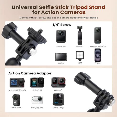 Walking Way 40cm/15.75" Extendable Tripod, Mini Portable Selfie Stick for DJI Osmo Action 6/5 Pro/Pocket 3/Xtra Muse, GoPro Hero 13/12/11/10/Max, Insta360 X5/Ace Pro 2, Stable Stand, Vlog Handle Grip in Saudi Arabia