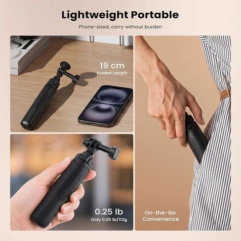 Walking Way 40cm/15.75" Extendable Tripod, Mini Portable Selfie Stick for DJI Osmo Action 6/5 Pro/Pocket 3/Xtra Muse, GoPro Hero 13/12/11/10/Max, Insta360 X5/Ace Pro 2, Stable Stand, Vlog Handle Grip in Saudi Arabia