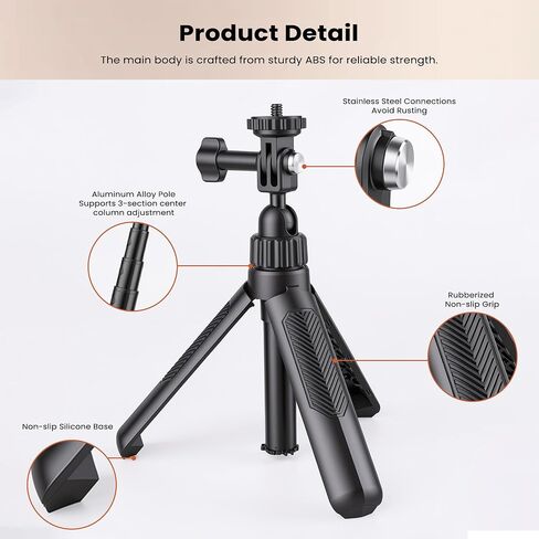 Walking Way 40cm/15.75" Extendable Tripod, Mini Portable Selfie Stick for DJI Osmo Action 6/5 Pro/Pocket 3/Xtra Muse, GoPro Hero 13/12/11/10/Max, Insta360 X5/Ace Pro 2, Stable Stand, Vlog Handle Grip in Saudi Arabia