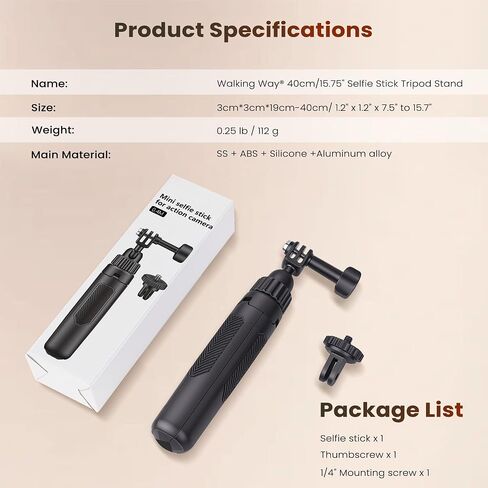 Walking Way 40cm/15.75" Extendable Tripod, Mini Portable Selfie Stick for DJI Osmo Action 6/5 Pro/Pocket 3/Xtra Muse, GoPro Hero 13/12/11/10/Max, Insta360 X5/Ace Pro 2, Stable Stand, Vlog Handle Grip in Saudi Arabia