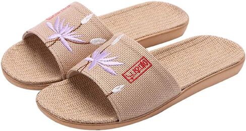 Hwayslon Flax Slippers Unisex Linen Summer Beach Shoes Lightweight Skidproof Indoor Slippers Home Breathable Sandals (Purple, numeric_5) in Saudi Arabia