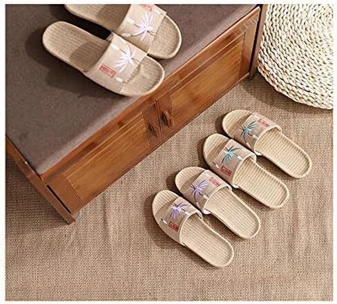 Hwayslon Flax Slippers Unisex Linen Summer Beach Shoes Lightweight Skidproof Indoor Slippers Home Breathable Sandals (Purple, numeric_5) in Saudi Arabia