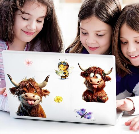 Funny Highland Cow Wall Sticker-Removable Highland Cow Decal Peel and Stick for Kids Baby Bedroom Nursery Playroom Bathroom Living Room Wall Decor(Cow&Flowers) in Saudi Arabia