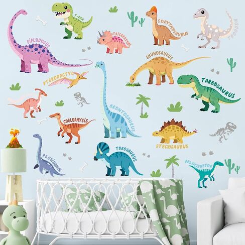 SHUCHING Watercolor Dinosaur Learning Wall Decal Sticker for Kid Room | Educational Dino Wall Decor for Classroom Nursery Bedroom Daycare Playroom in Saudi Arabia