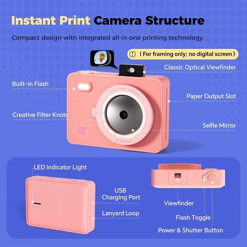 HPRT 2-in-1 Instant Print Camera & Portable Photo Printer, Bluetooth 2x3 Photo Printer for iPhone & Android, Mini Instant Camera for Kids (30 Sheets Included) in Saudi Arabia