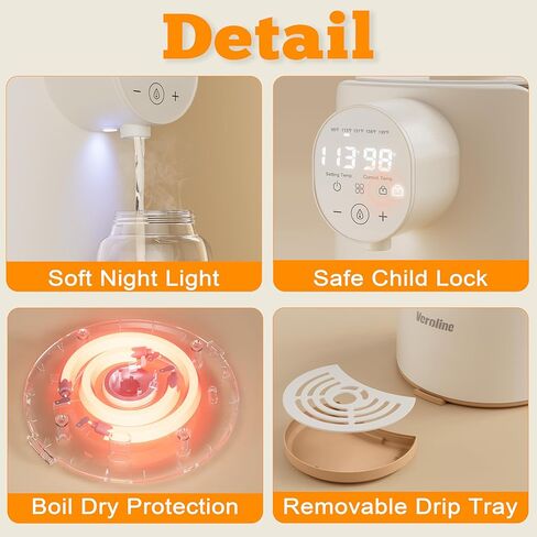 2L Baby Formula Dispenser, Baby Bottle Warmer with Night Light | Detachable Glass Tank, 5 Temperature Control, 7x24H Keep Warm, Instant Water Warmer for All Baby Bottles in Saudi Arabia