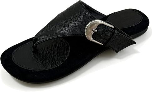 Women's Suede Thong Sandals Buckle Strap Flat Slip-On Vacation Flip Flops | Comfortable Round Clip Toe Flat Slides with Soft Suede-Look Upper Metal Side Buckle Cushioned Footbed Casual Summer Wear in Kuwait