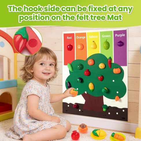 Play Food Set for Kids with Color Sorting Buckets &Felt Tree Mat | Pretend Food Play Kitchen Accessories with Cutting Fruit and Veggie Toy, Preschool Activities Gift for 3-8 Boys Girls in Kuwait